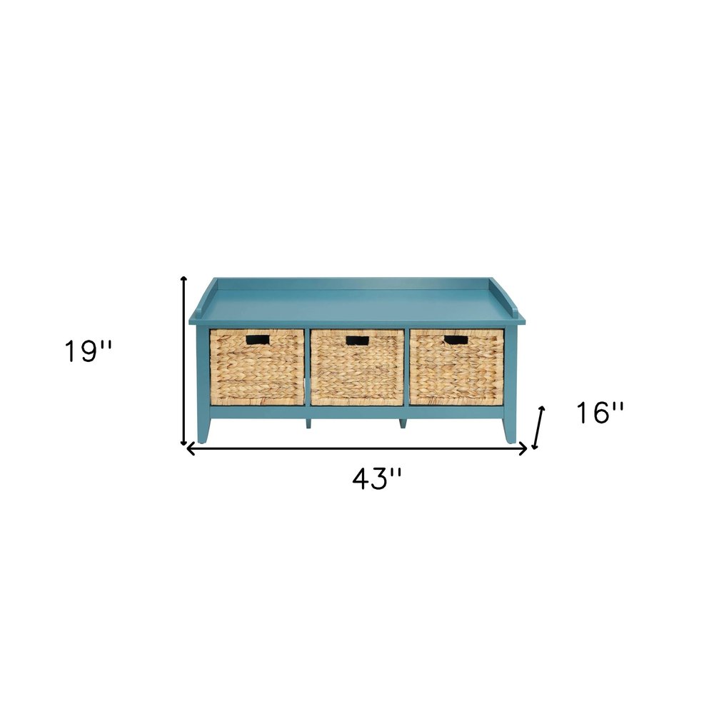 43" White Solid Wood Storage Bench With Baskets