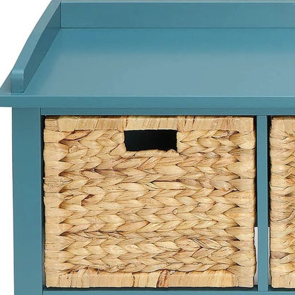 43" White Solid Wood Storage Bench With Baskets