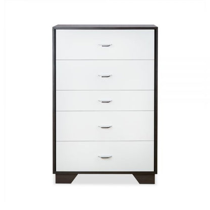 32" Brown And White Wood Five Drawer Dresser