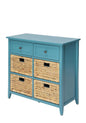 30" Teal Wood And Water Hyacinth Accent Cabinet With Six Drawers