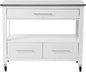 White and Silver 43" Rolling Kitchen Island With Storage