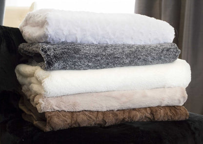 70" X 50" Ivory Faux Fur Plush Throw Blanket