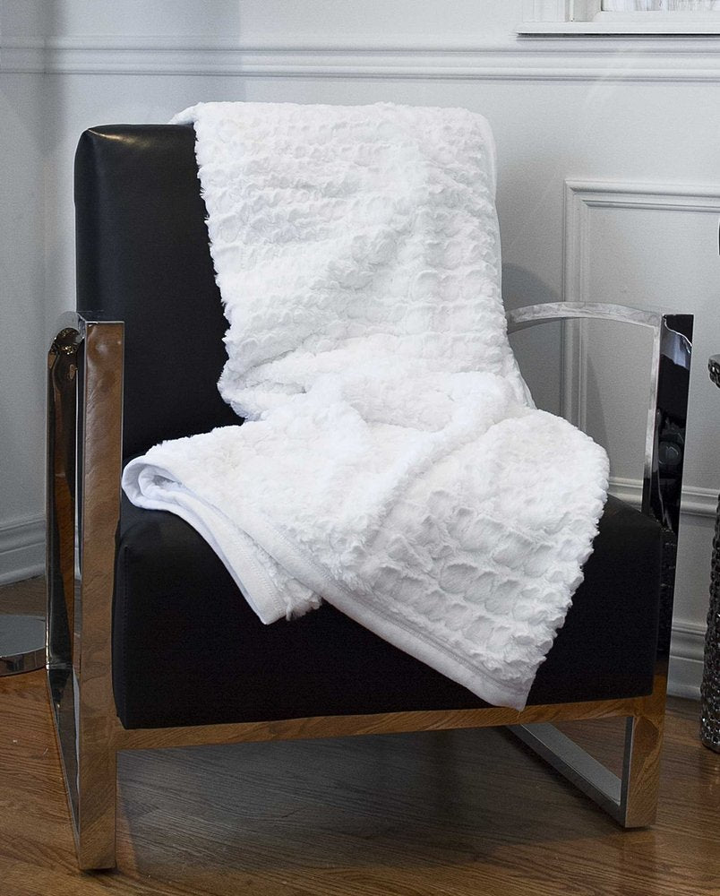 70" X 50" Ivory Faux Fur Plush Throw Blanket