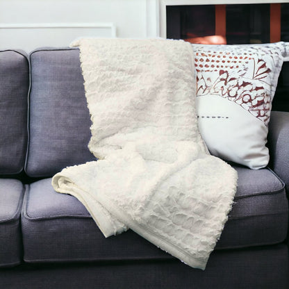 70" X 50" Black Brown And Ivory Leopard Faux Fur Plush Throw Blanket with Embroidery