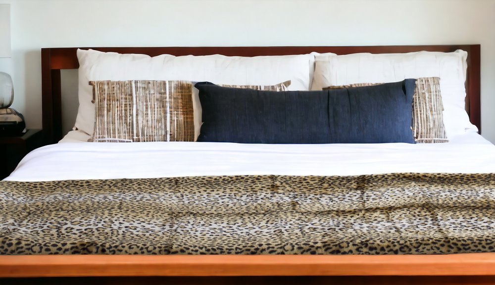 70" X 50" Black Brown And Ivory Leopard Faux Fur Plush Throw Blanket with Embroidery