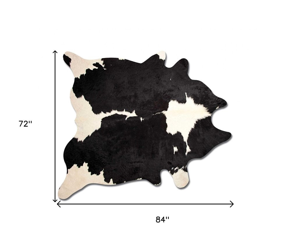 6' X 7' Black And White Cowhide Animal Print Area Rug