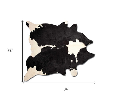 6' X 7' Black And White Cowhide Animal Print Area Rug