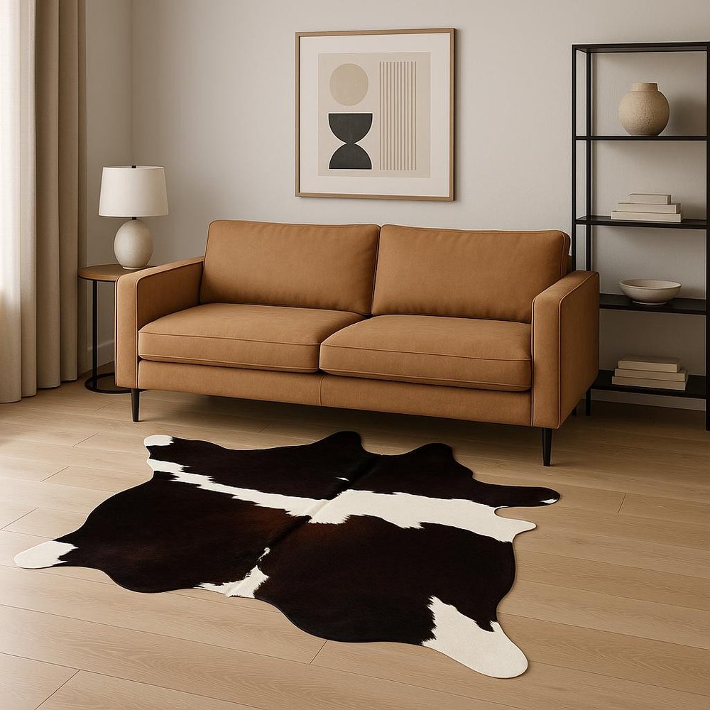 6' X 7' Black And White Cowhide Animal Print Area Rug