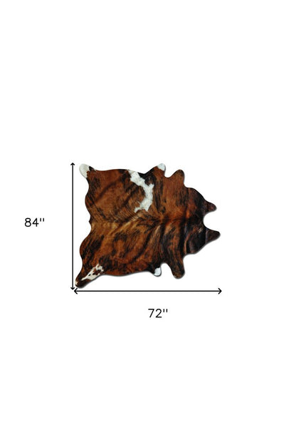 6' X 7' Brown And Black Cowhide Cowhide Print Area Rug