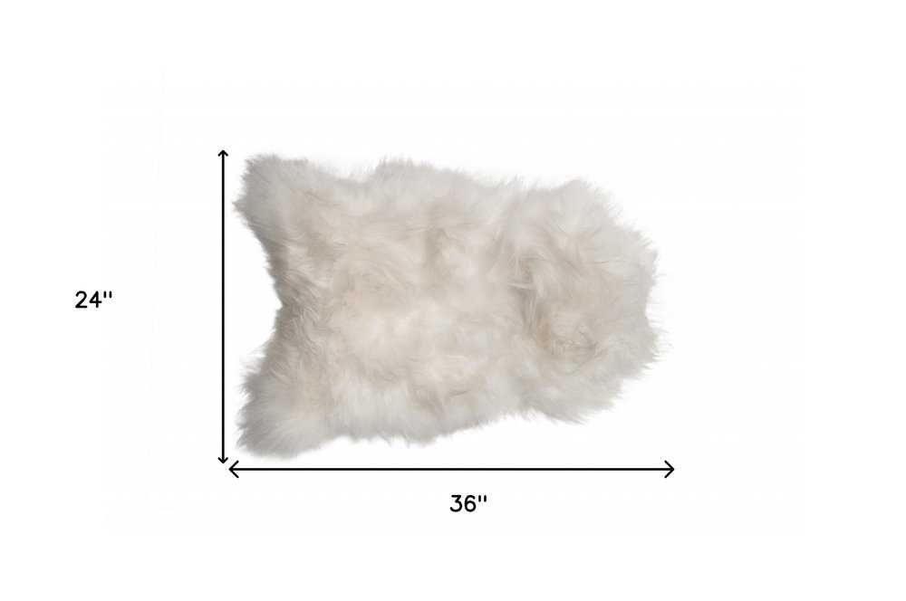 2' X 3' White Natural Wool Long-Haired Sheepskin Area Rug