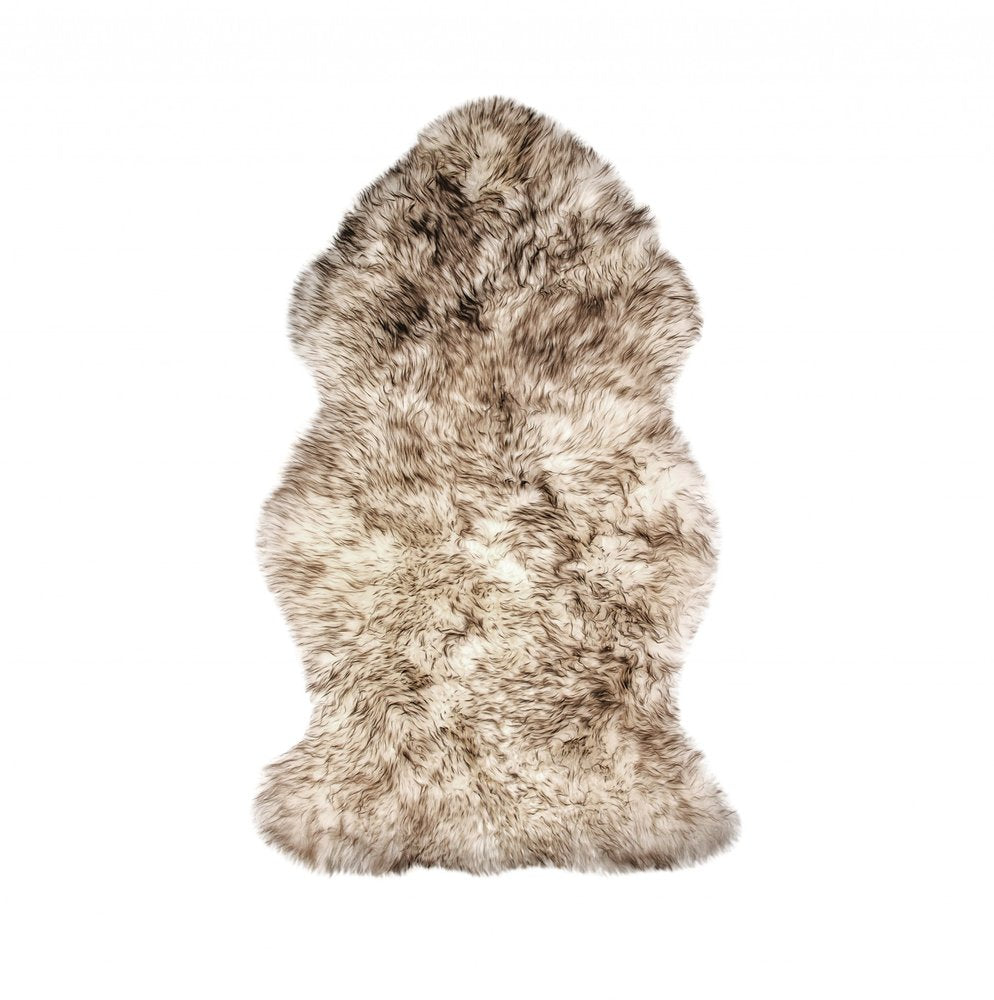 2' X 3' Brown And White Genuine Sheepskin Ombre Area Rug