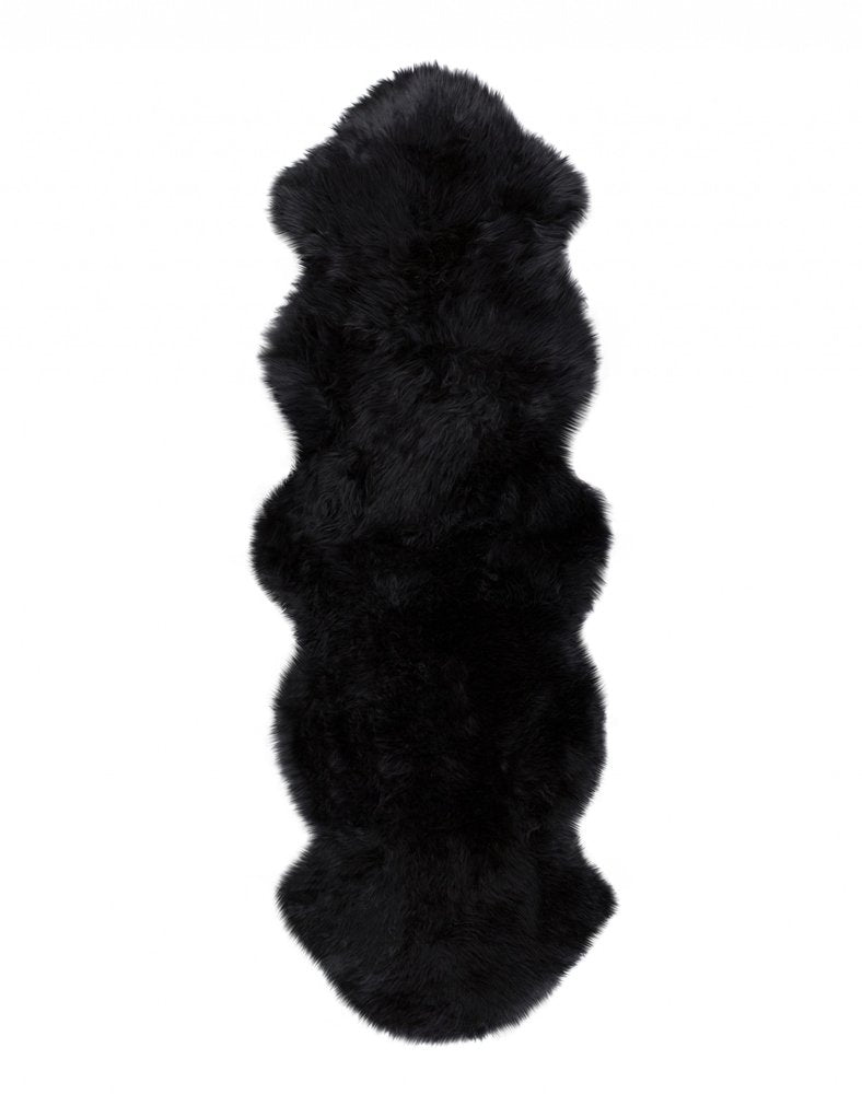 6' Black Genuine Sheepskin Animal Print Shag Area Rug