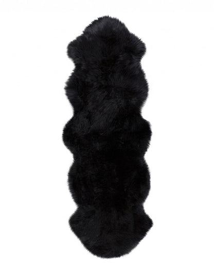 6' Black Genuine Sheepskin Animal Print Shag Area Rug