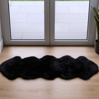 6' Black Genuine Sheepskin Animal Print Shag Area Rug