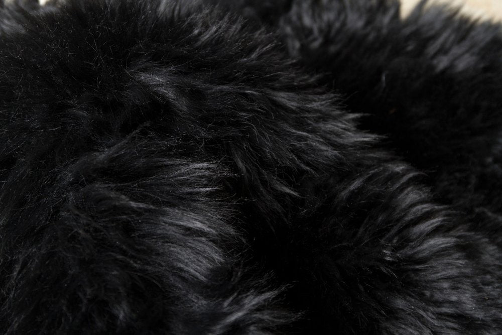 6' Black Genuine Sheepskin Animal Print Shag Area Rug
