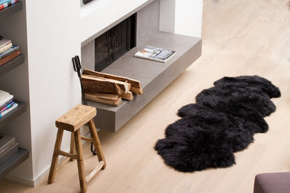 6' Black Genuine Sheepskin Animal Print Shag Area Rug