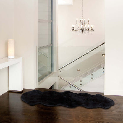 6' Black Genuine Sheepskin Animal Print Shag Area Rug