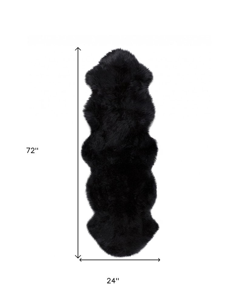 6' Black Genuine Sheepskin Animal Print Shag Area Rug