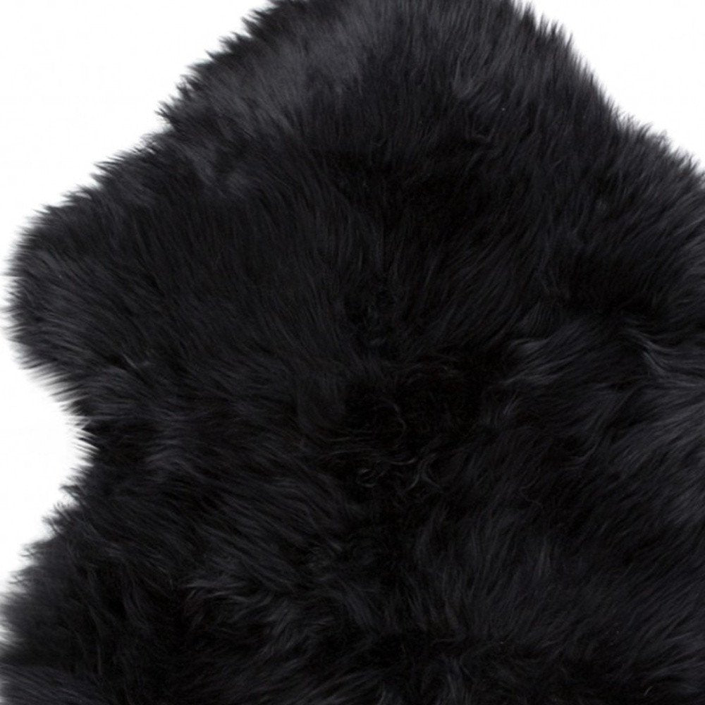 6' Black Genuine Sheepskin Animal Print Shag Area Rug