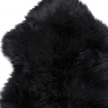 6' Black Genuine Sheepskin Animal Print Shag Area Rug