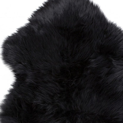 6' Black Genuine Sheepskin Animal Print Shag Area Rug