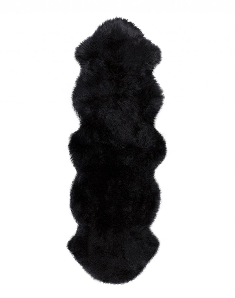 6' Black Genuine Sheepskin Animal Print Shag Area Rug