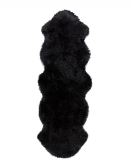 6' Black Genuine Sheepskin Animal Print Shag Area Rug