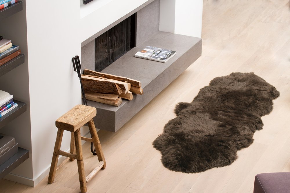 6' Black Genuine Sheepskin Animal Print Shag Area Rug