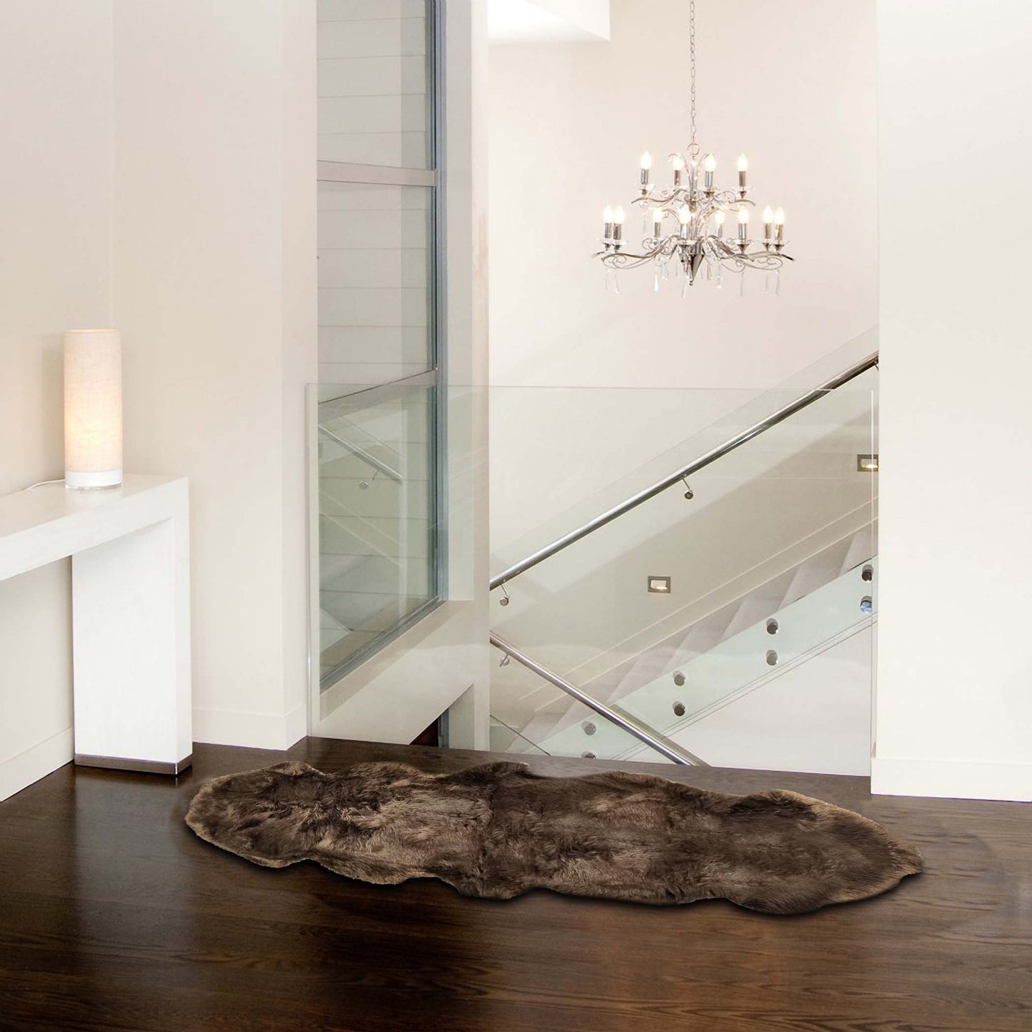 6' Black Genuine Sheepskin Animal Print Shag Area Rug