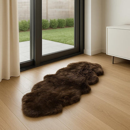 6' Black Genuine Sheepskin Animal Print Shag Area Rug
