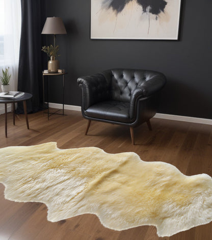 6' Runner Gold and White Wool Shag Sheepskin Area Rug