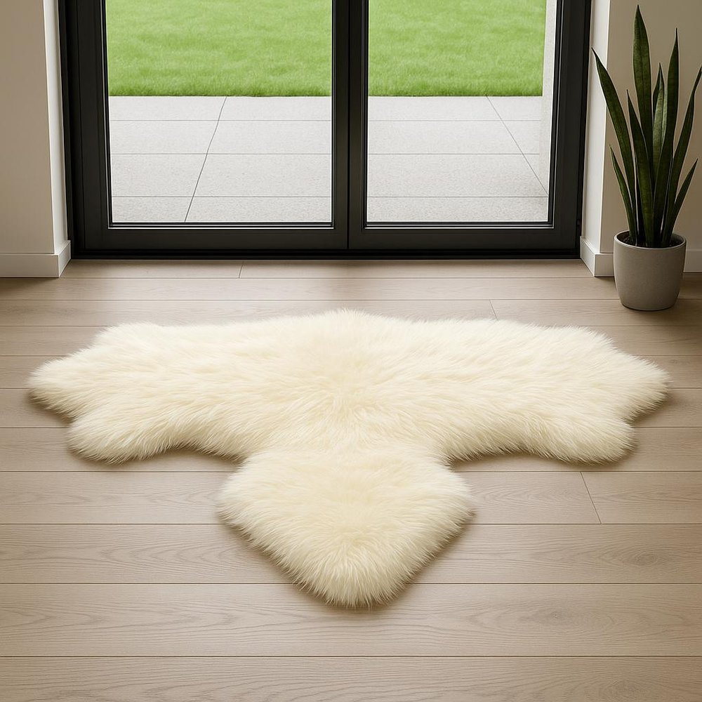6' Natural Genuine Sheepskin Animal Print Shag Area Rug