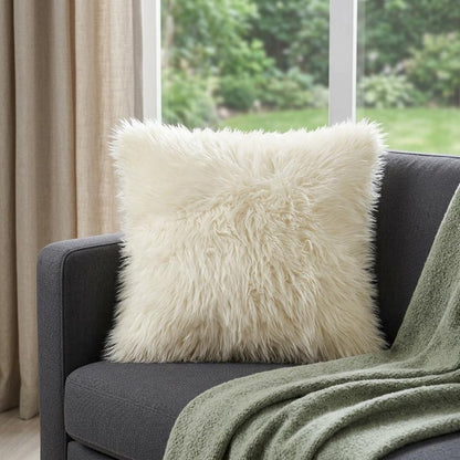 18" Gray Sheepskin Throw Pillow