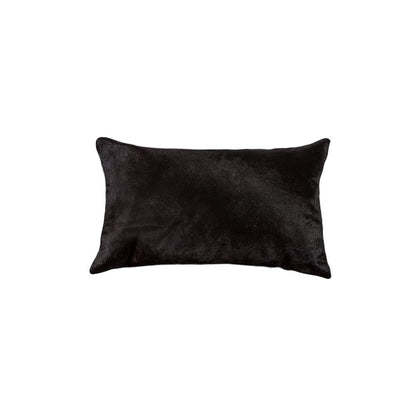 12" X 20" Black Cowhide Throw Pillow