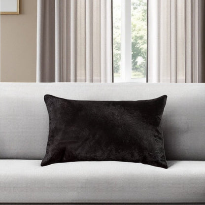 12" X 20" Black Cowhide Throw Pillow
