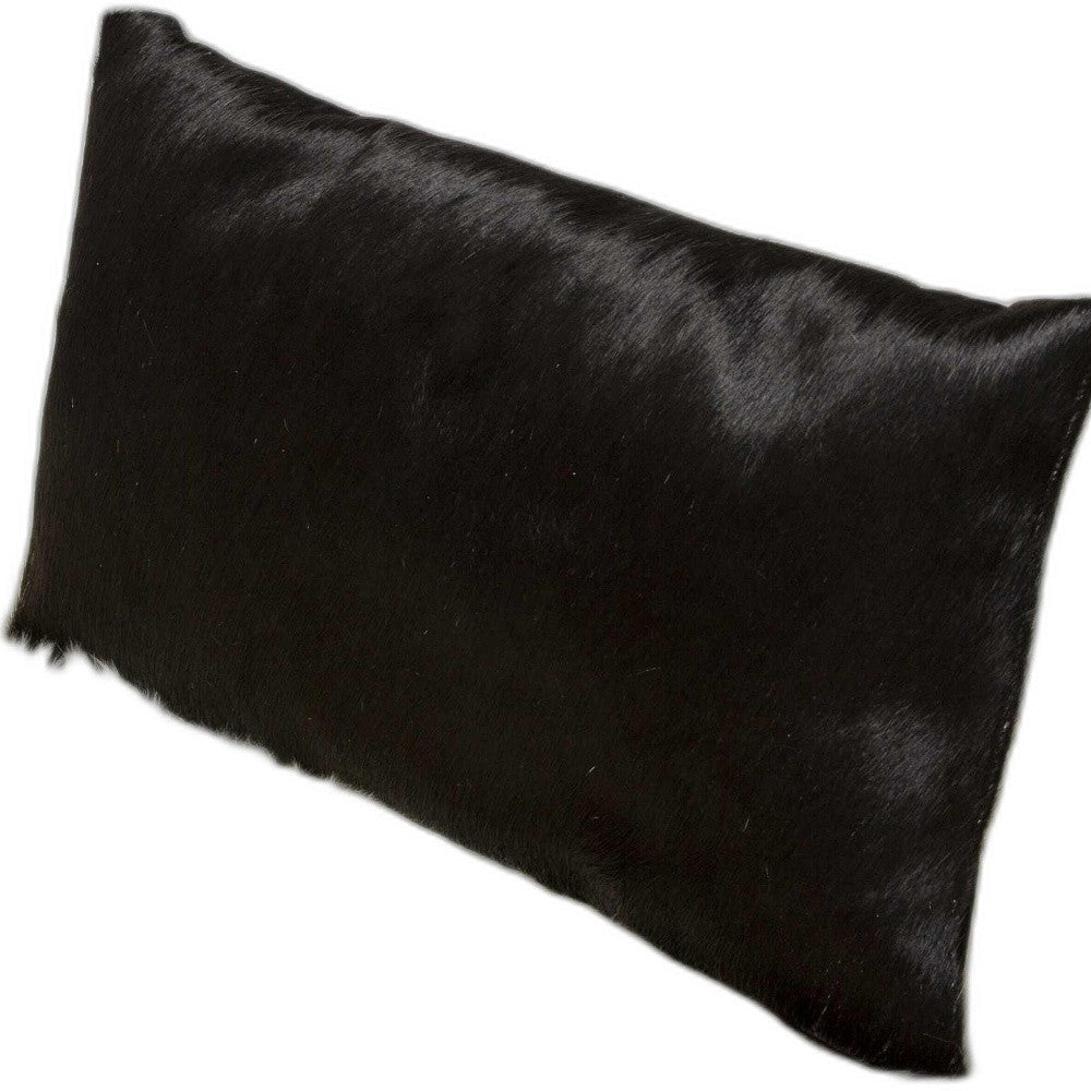 12" X 20" Black Cowhide Throw Pillow