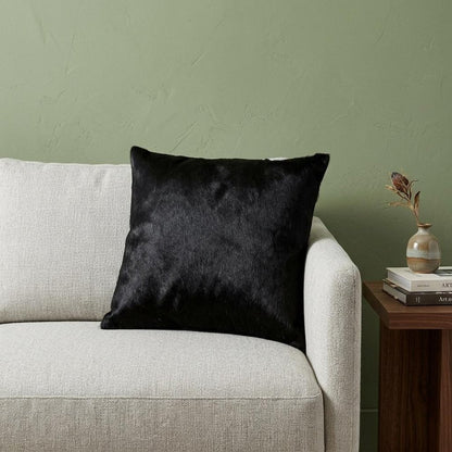 12" X 20" Black Cowhide Throw Pillow