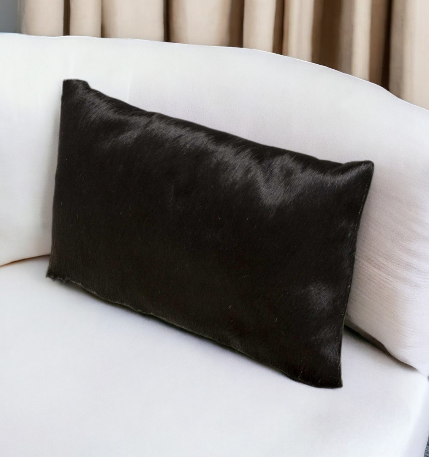 12" X 20" Black Cowhide Throw Pillow