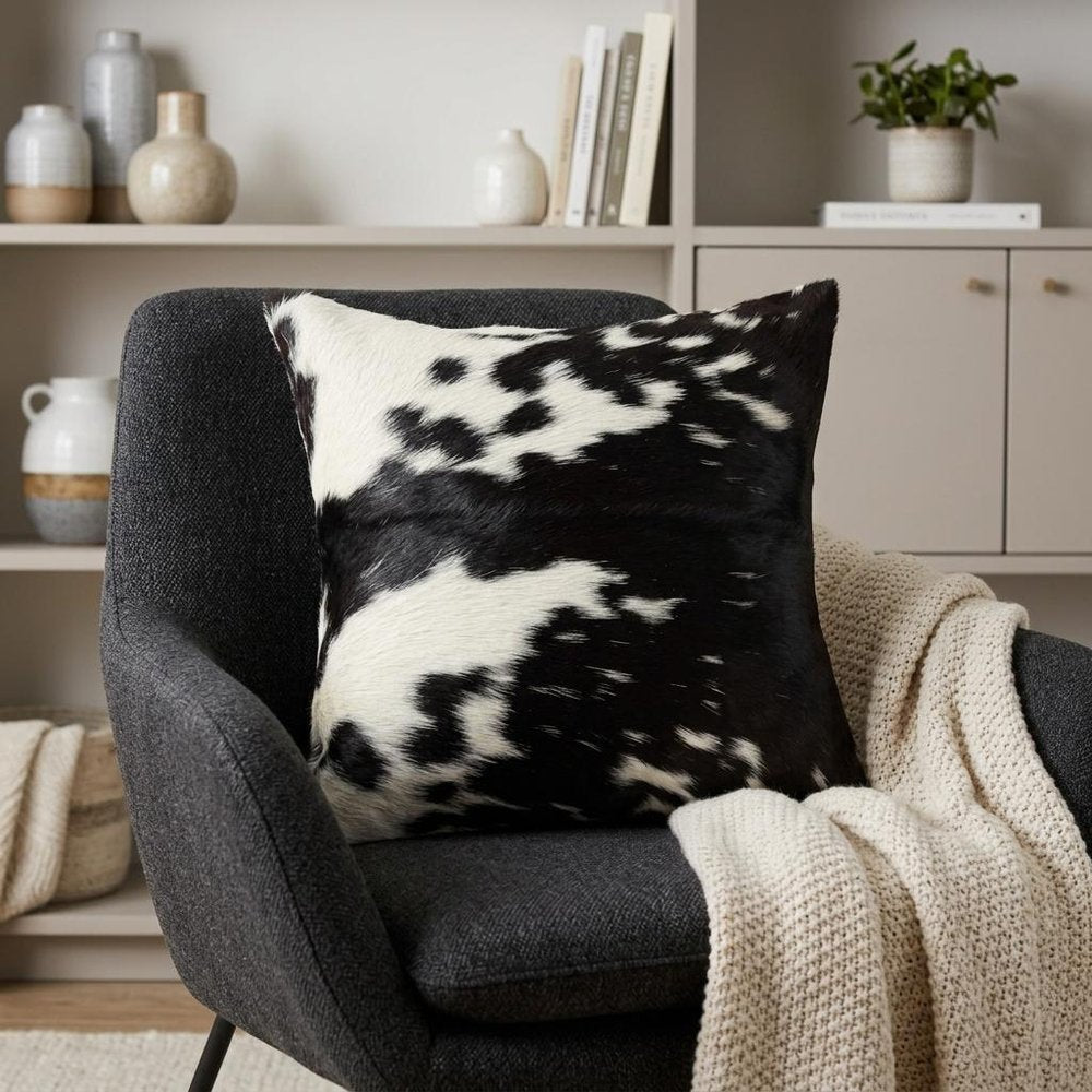 18" Black and White Cowhide Throw Pillow