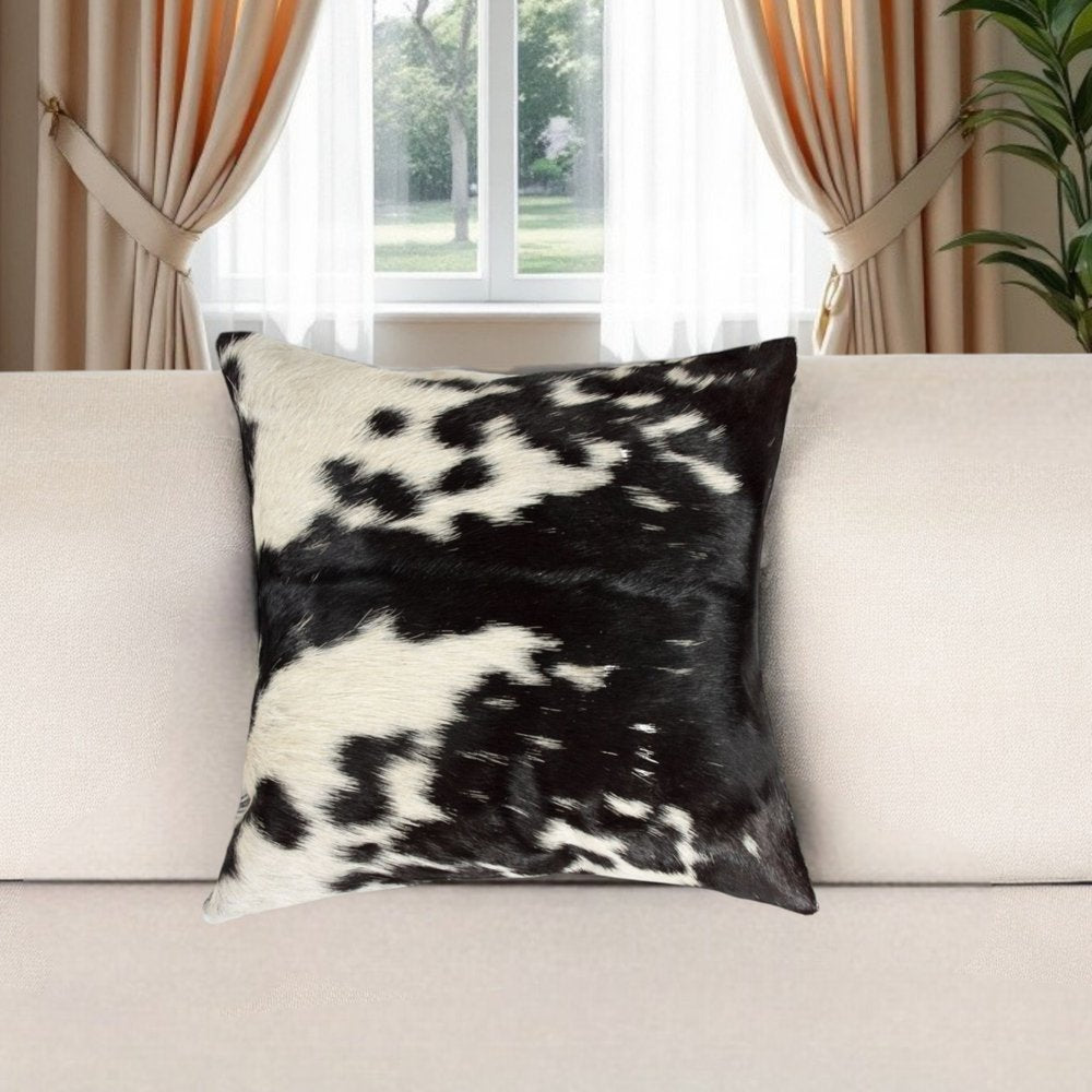 18" Black and White Cowhide Throw Pillow