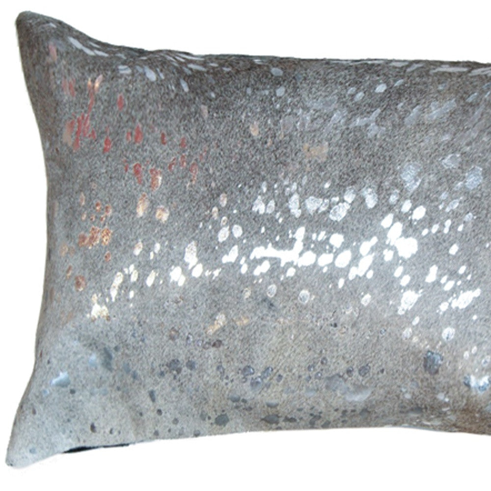 12" X 20" Black Cowhide Throw Pillow