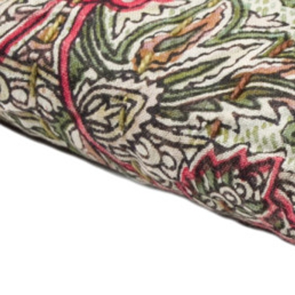 50" X 70" Pink Gray and Blue Kantha Cotton Floral Throw Blanket with Embroidery