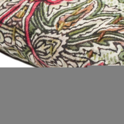 50" X 70" Green and Red Kantha Cotton Damask Throw Blanket with Embroidery
