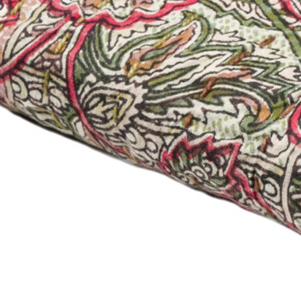 50" X 70" Pink Gray and Blue Kantha Cotton Floral Throw Blanket with Embroidery