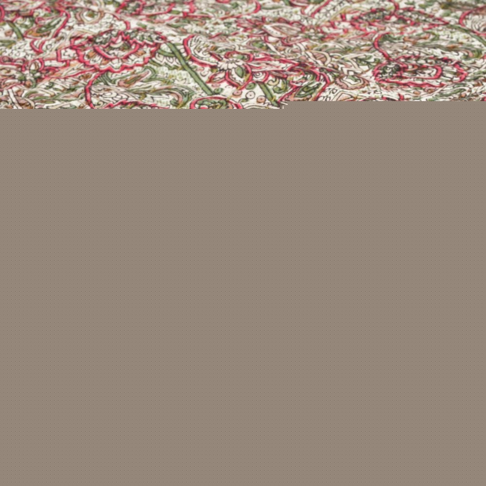 50" X 70" Green and Red Kantha Cotton Damask Throw Blanket with Embroidery