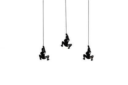 Set of Three Black Resin Climbing Man Hanging Dimensional Sculpture