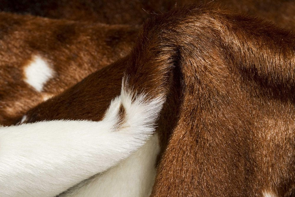 4' X 5' Brown And White Faux Fur Animal Print Washable Area Rug
