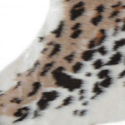 4' X 5' Ivory Black And Brown Faux Fur Animal Print Washable Area Rug