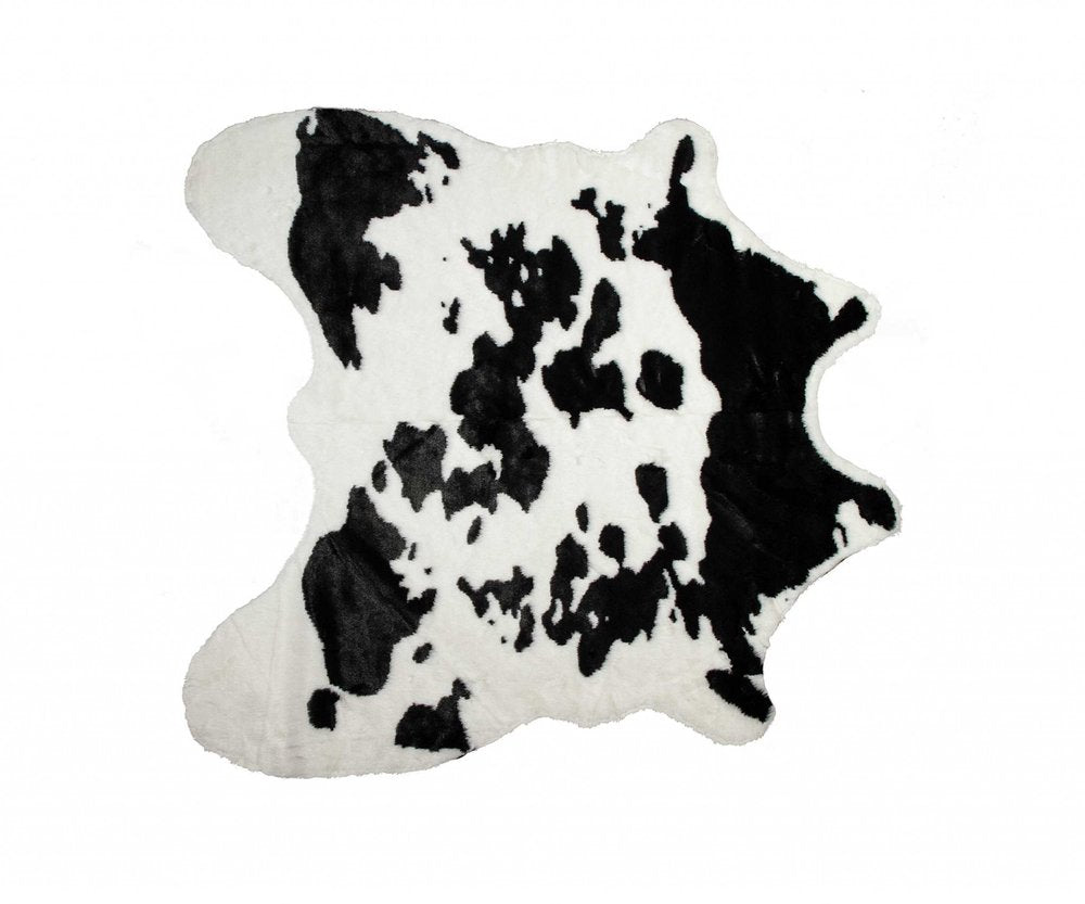 4' X 5' Brown And White Faux Fur Animal Print Washable Area Rug