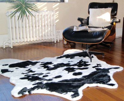 4' X 5' Brown And White Faux Fur Animal Print Washable Area Rug